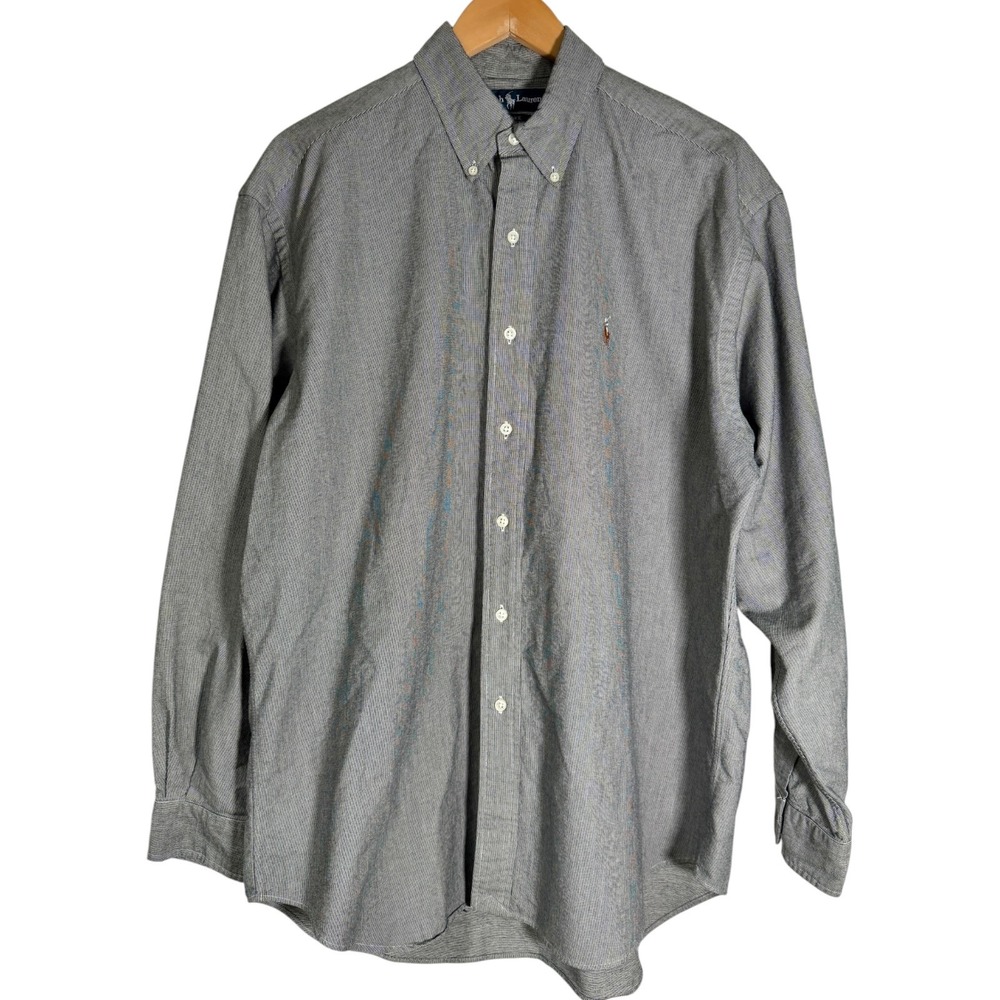 Vintage Ralph Lauren Men's Blake Long Sleeve Button Down Shirt Black Plaid Large